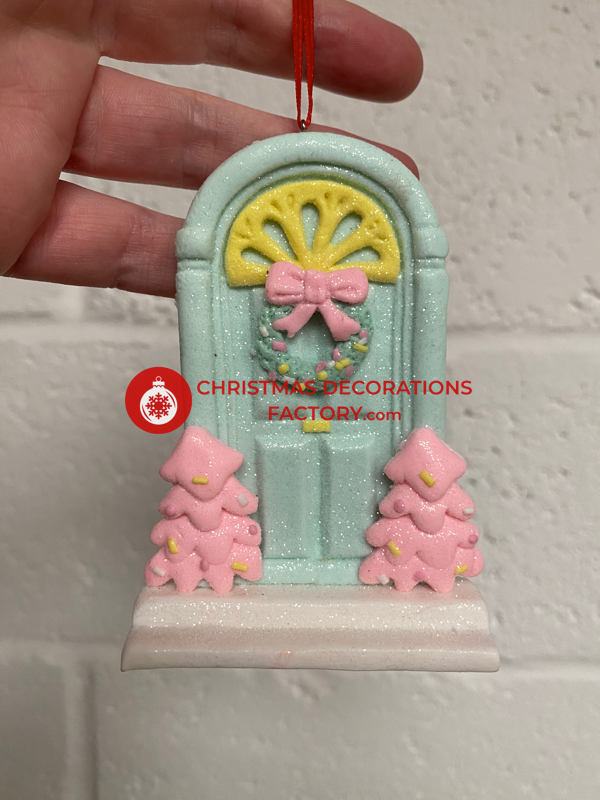 10cm Pastel Green Christmas Door Clay Bauble