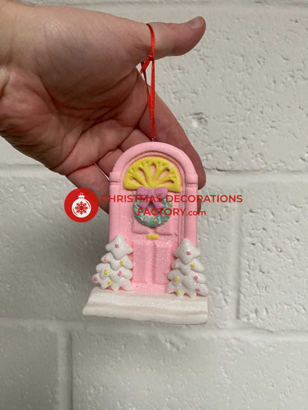 10cm Pastel Pink Christmas Door Clay Bauble