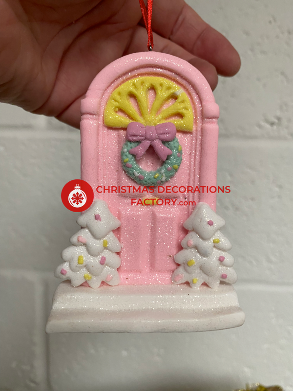 10cm Pastel Pink Christmas Door Clay Bauble