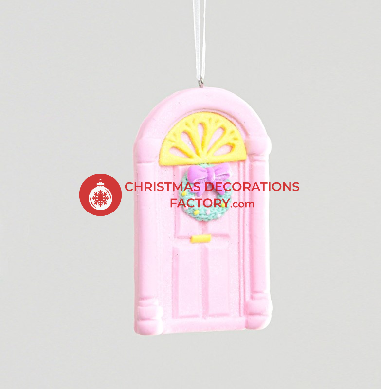 10cm Pastel Pink Christmas Door Clay Bauble