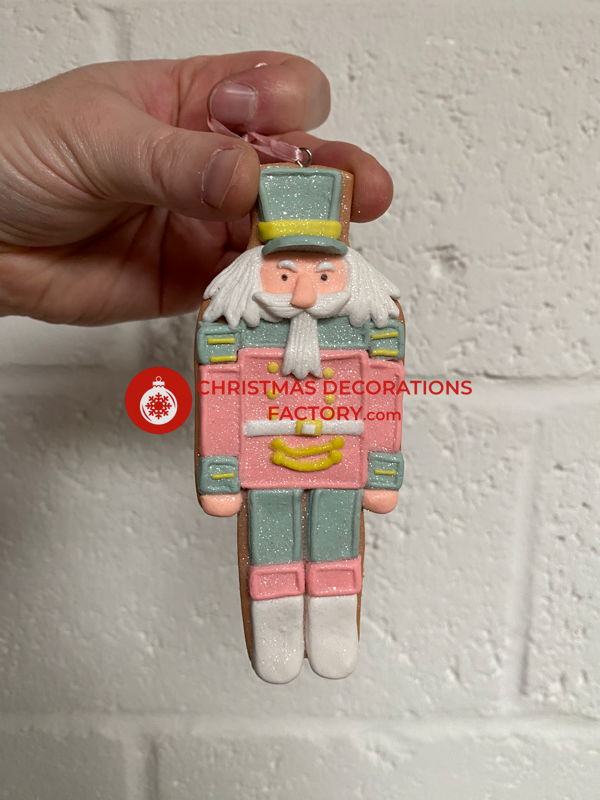 14cm Pastel Pink Christmas Nutcracker Clay Bauble