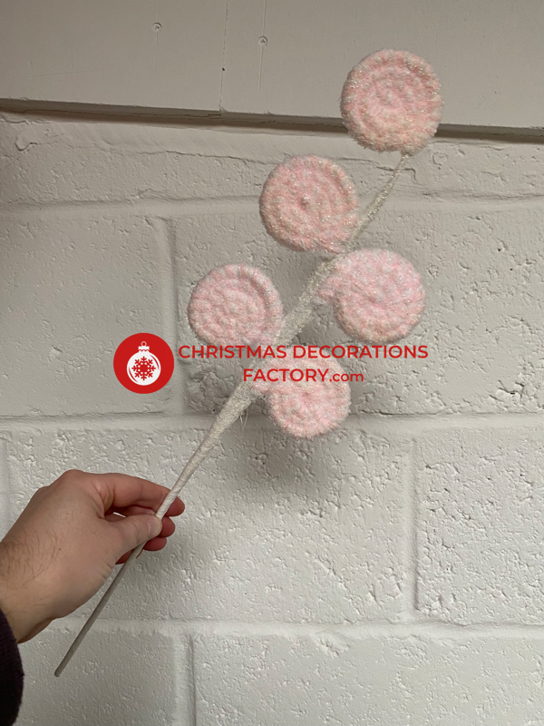 56cm Pink And White Fabric Candy Swirls Spray