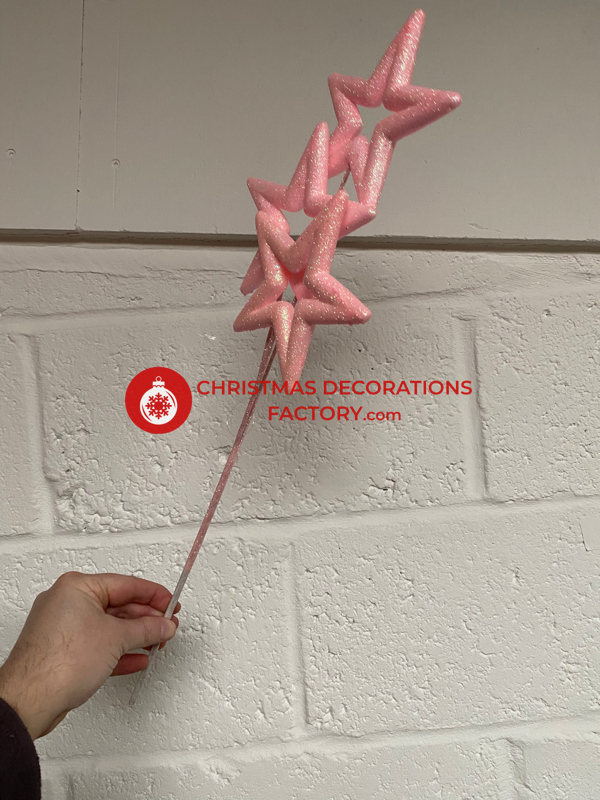 56cm Pink Glitter 3 Star Spray