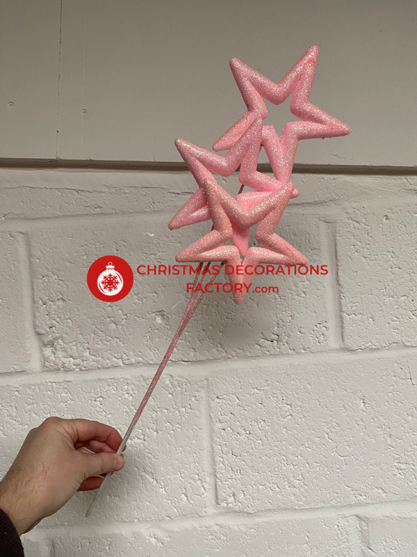 56cm Pink Glitter 3 Star Spray