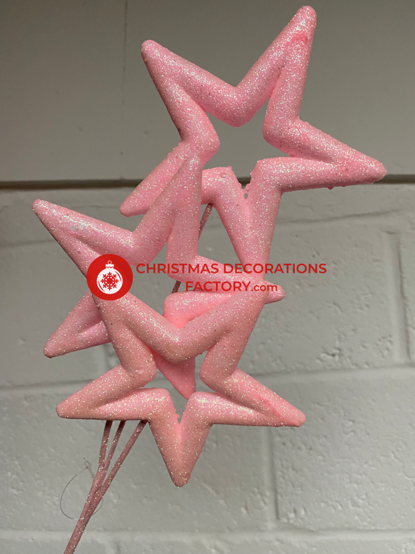 56cm Pink Glitter 3 Star Spray