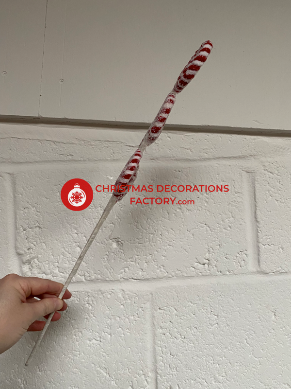 56cm Red And White Fabric Candy Swirls Spray