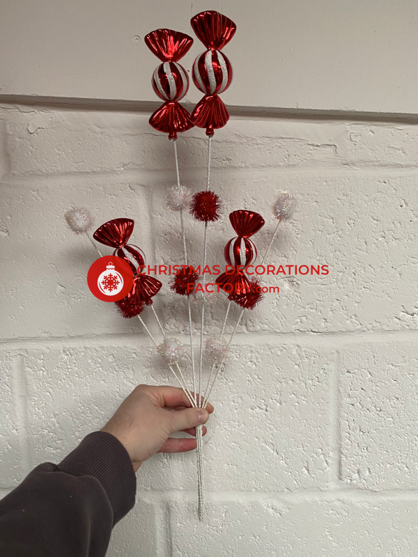 58cm Candy Cane PomPom Sweet Spray