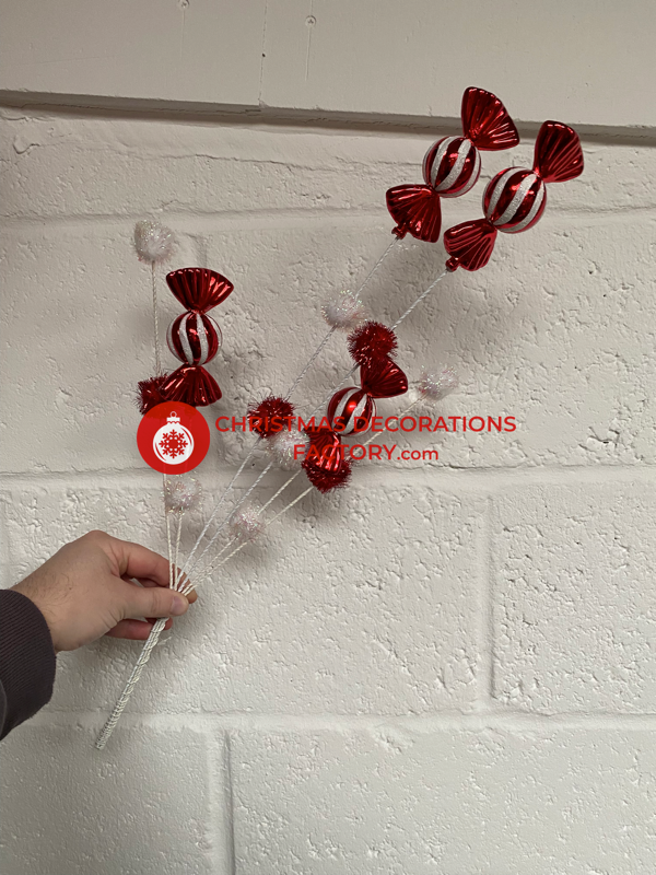 58cm Candy Cane PomPom Sweet Spray