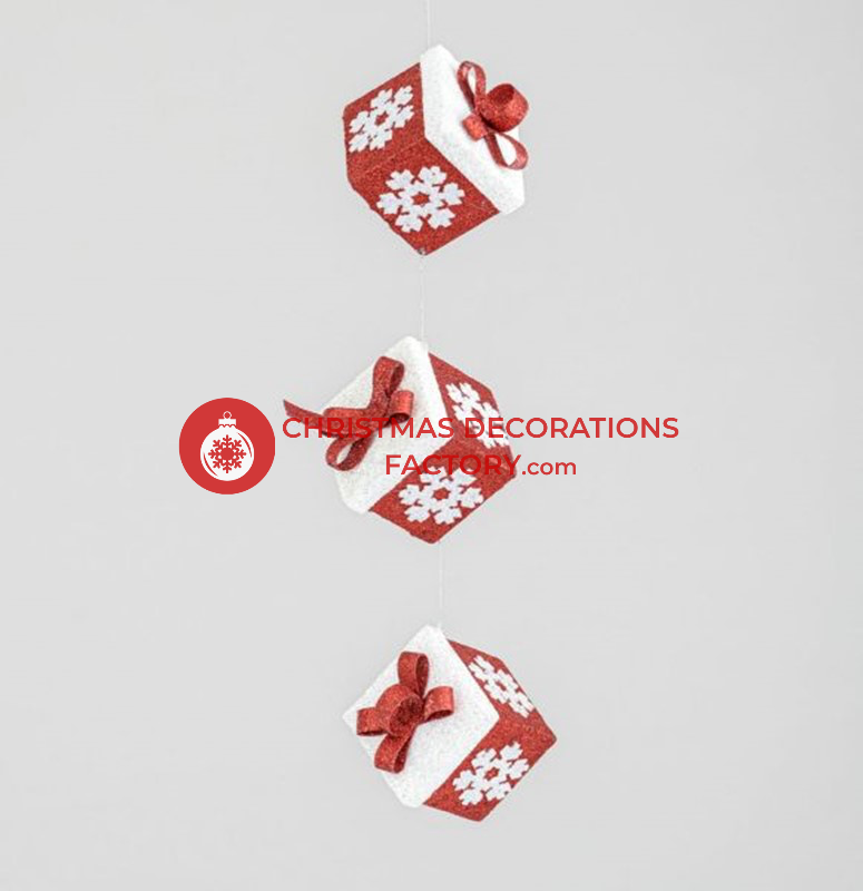 7cm Red And White Glitter Gift Boxes On String