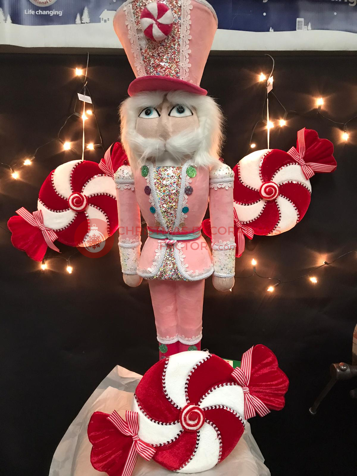 102cm Pink Fabric Candy Cane Nutcracker