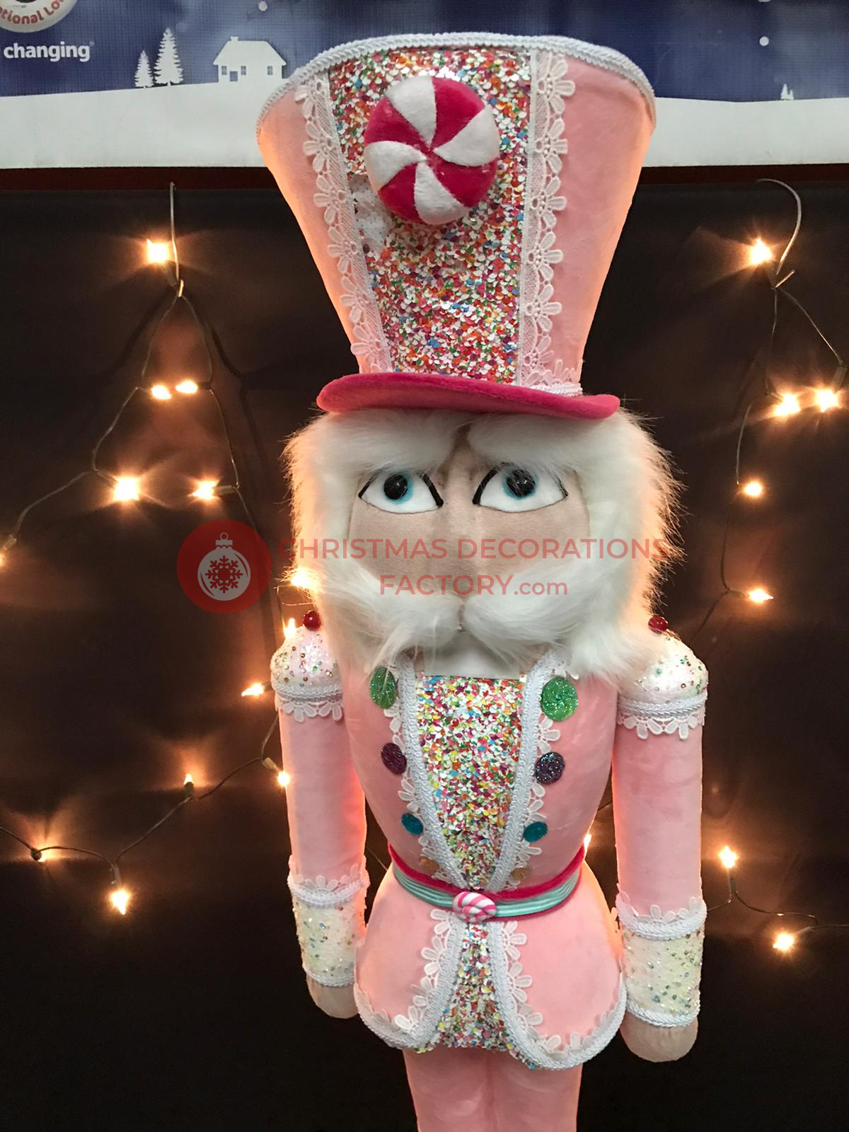 102cm Pink Fabric Candy Cane Nutcracker