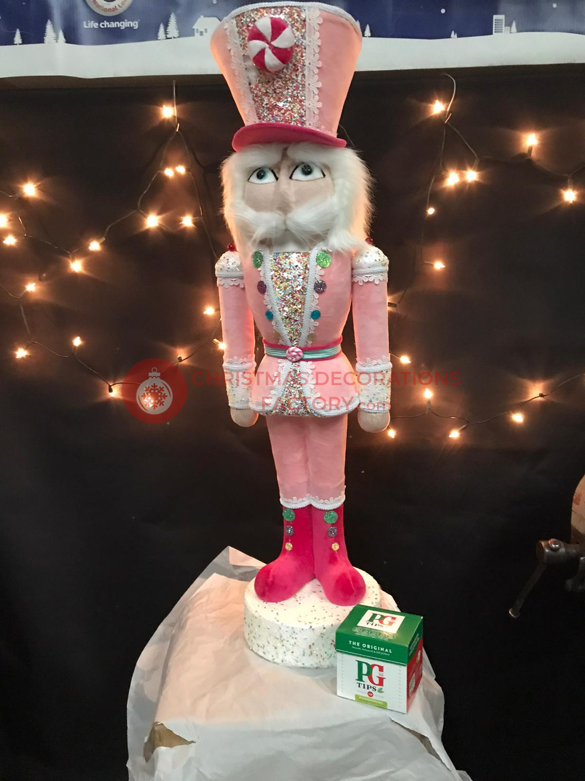 102cm Pink Fabric Candy Cane Nutcracker