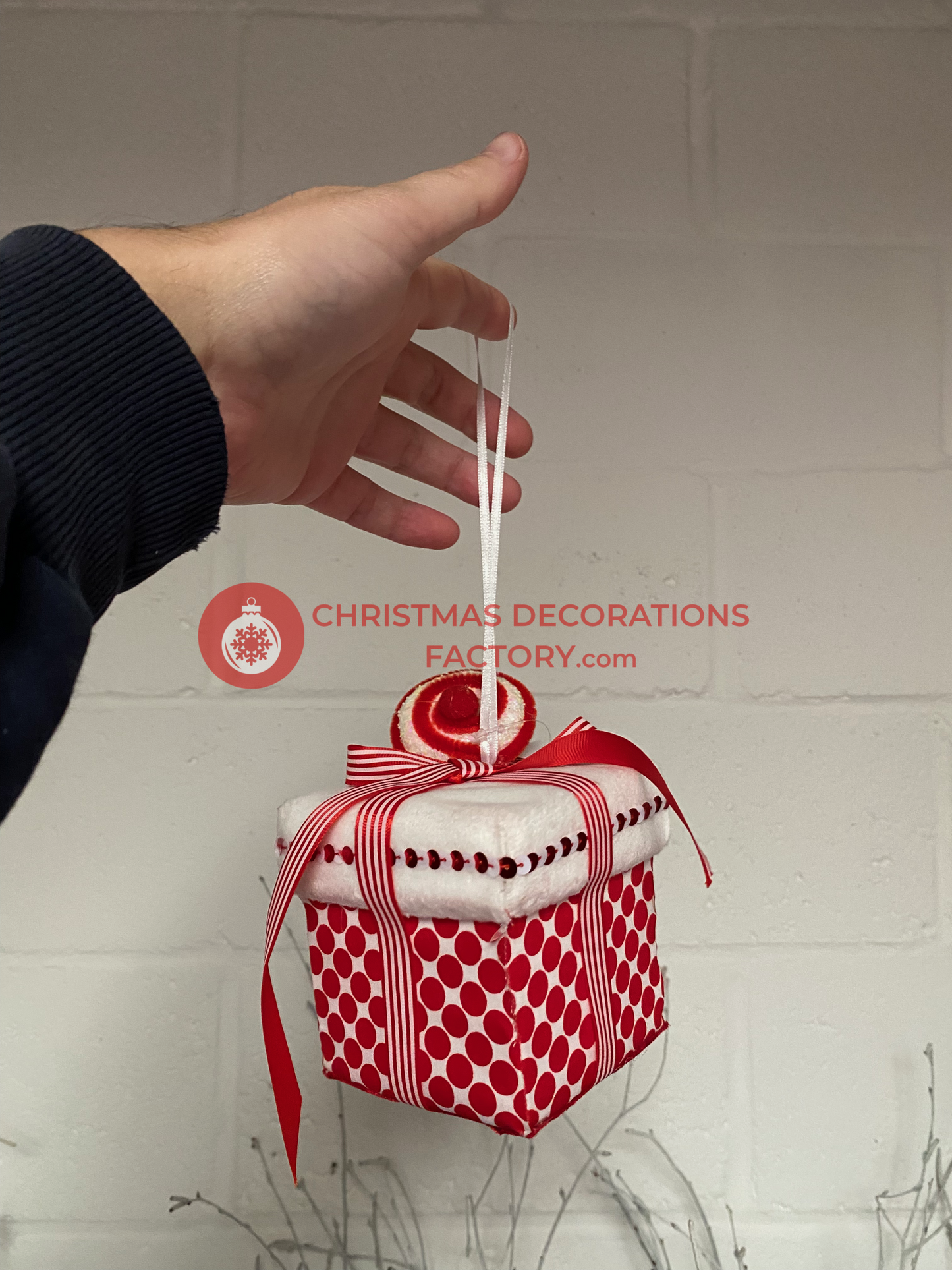 15cm Fabric Polka Dot Gift Box Decoration