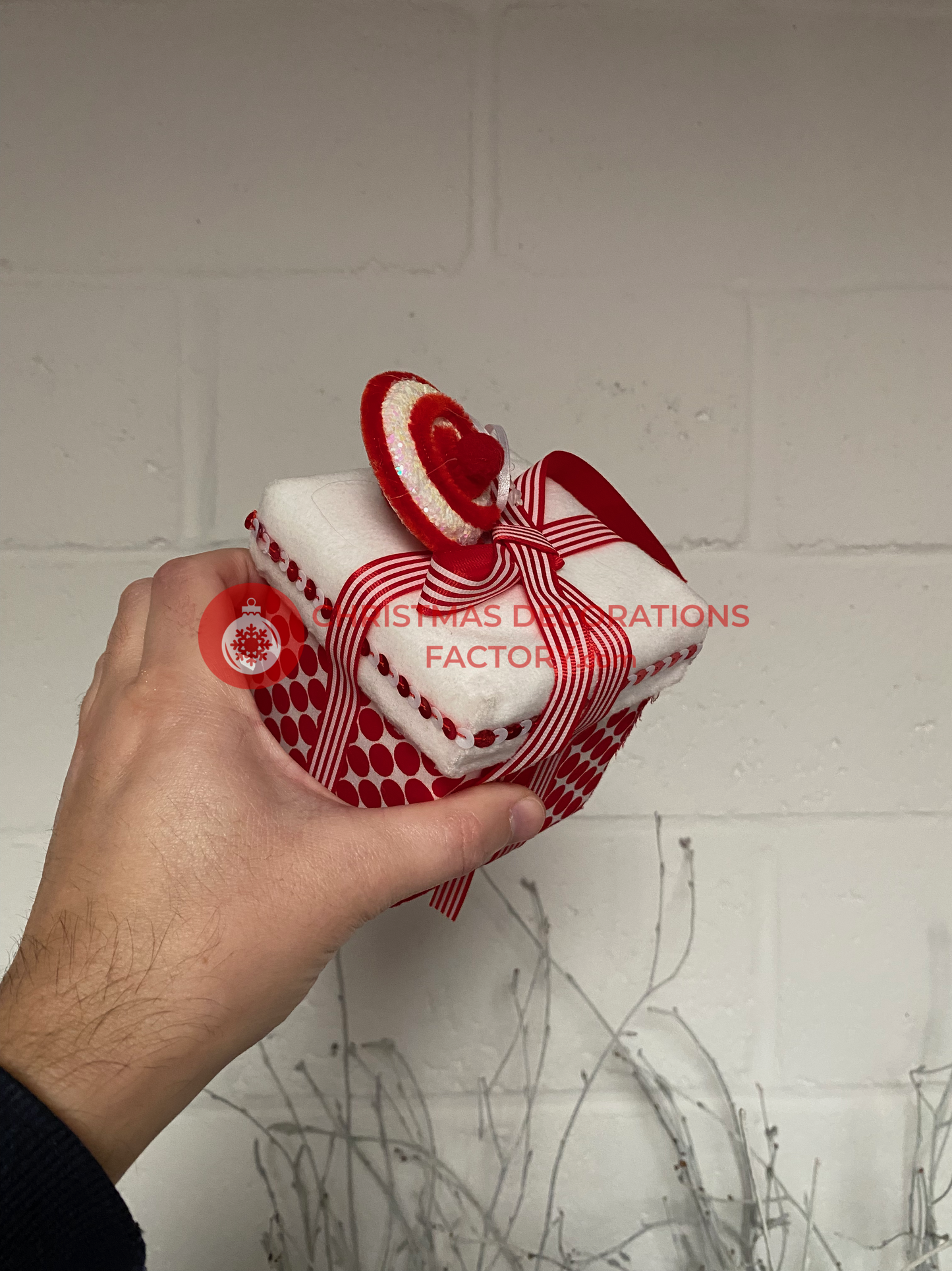 15cm Fabric Polka Dot Gift Box Decoration