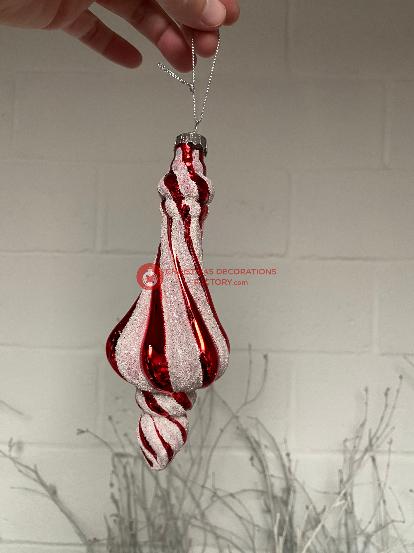 18cm Candy Cane Stripe Oblonge Bauble