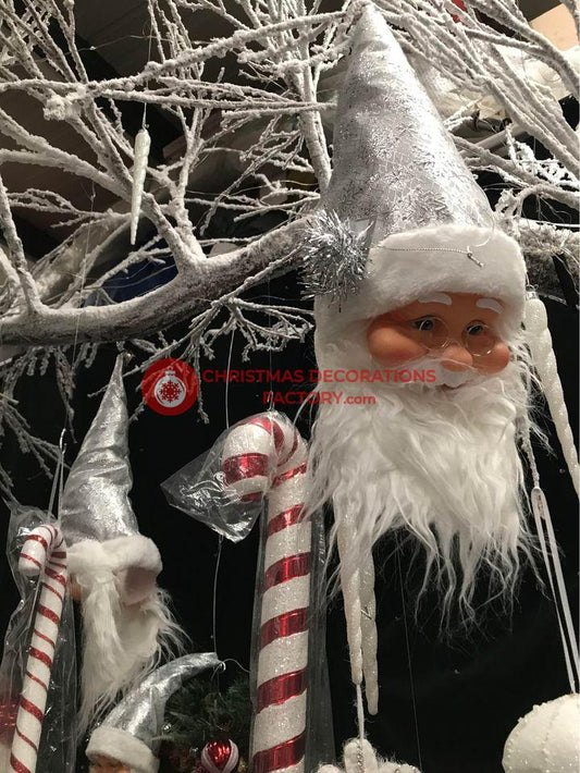 55cm Silver Father Christmas Head Tree Decoration