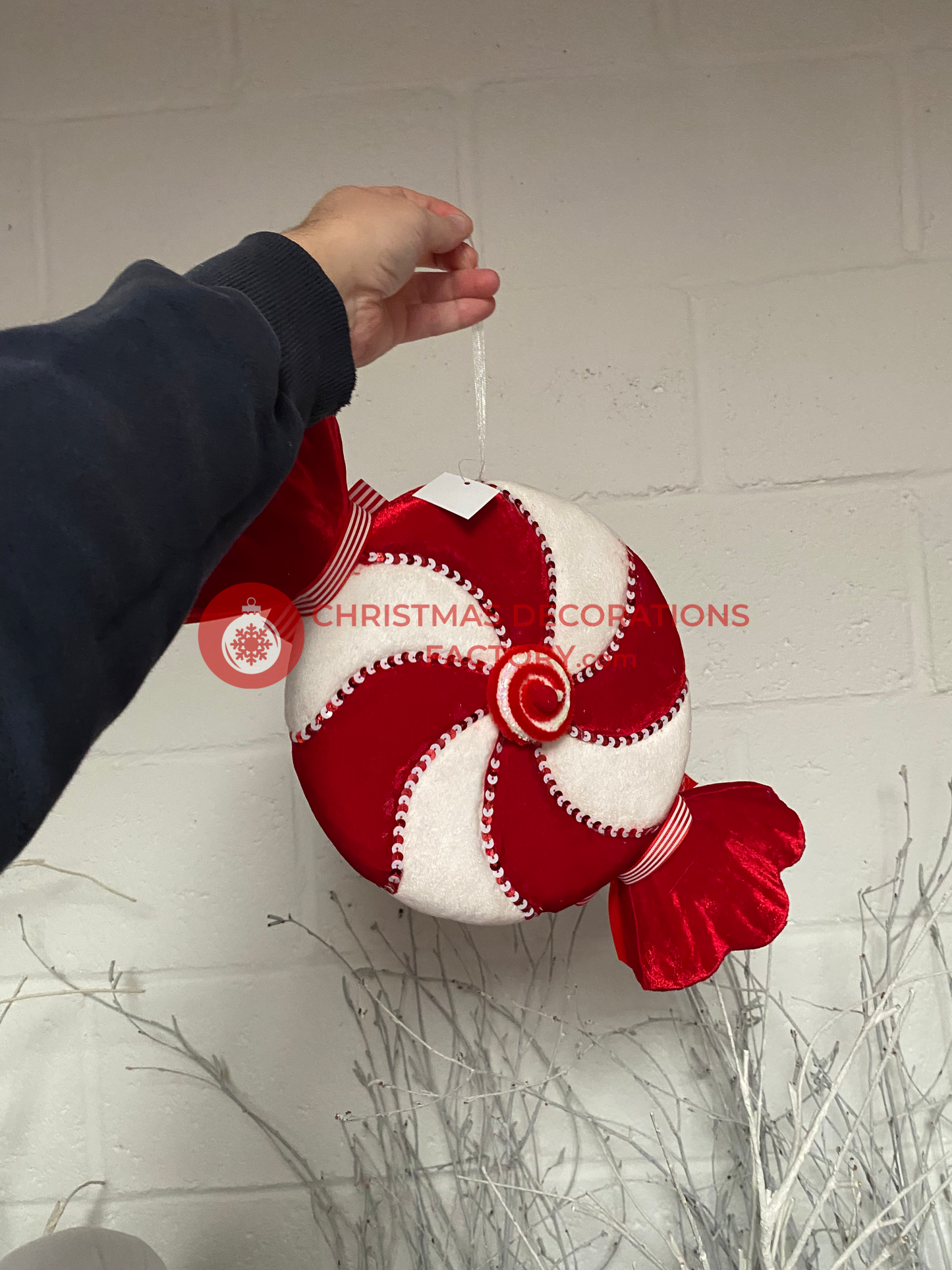 44cm Fabric Red and White Candy Swirl Sweet