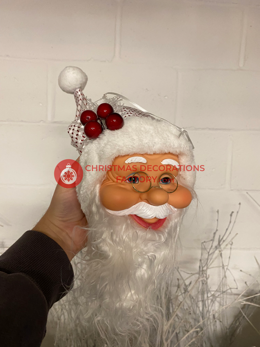 55cm White And Red Father Christmas Head Tree Decoration