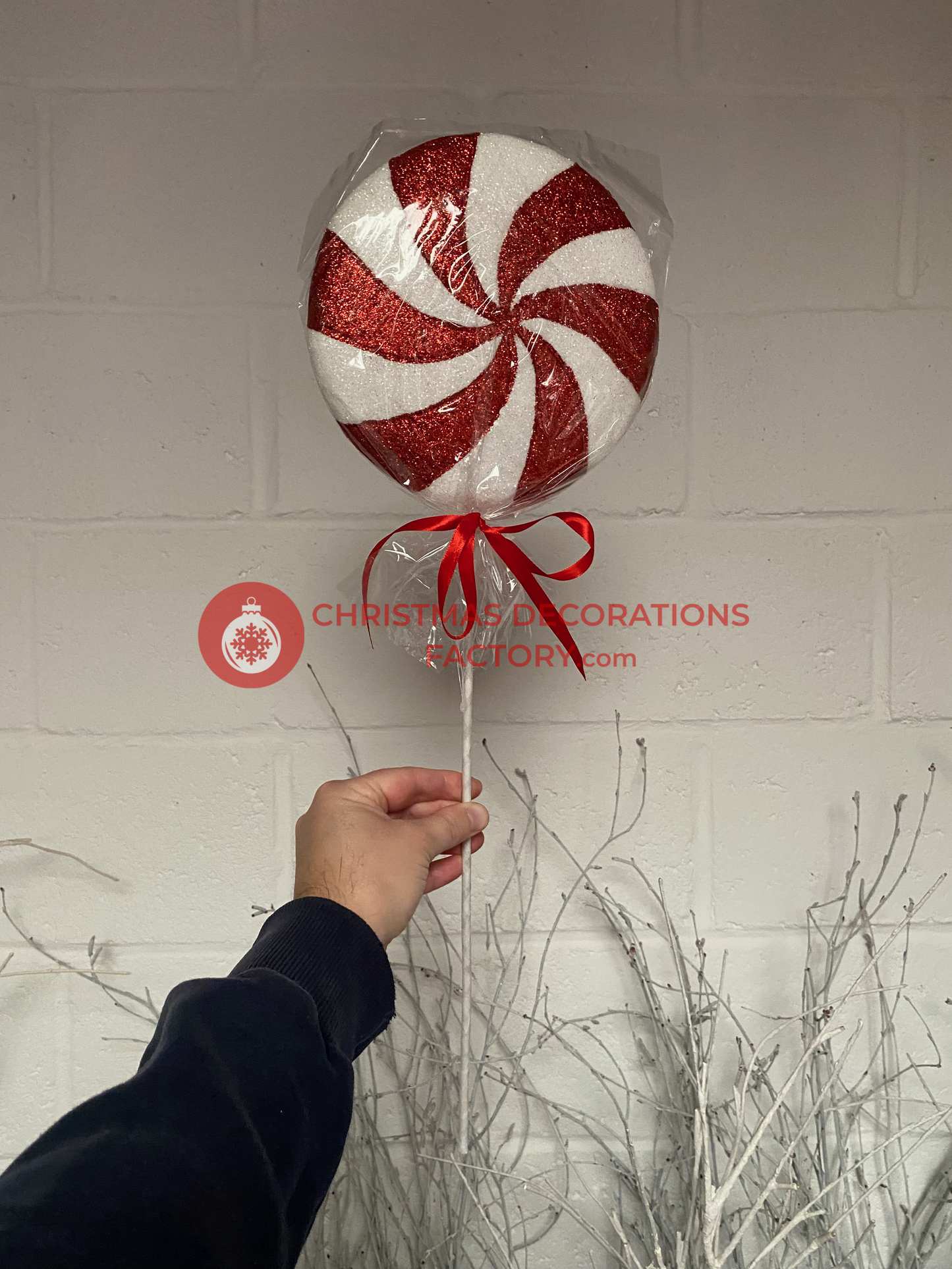 61cm Red And White Christmas Spiral Lollipop on Stick