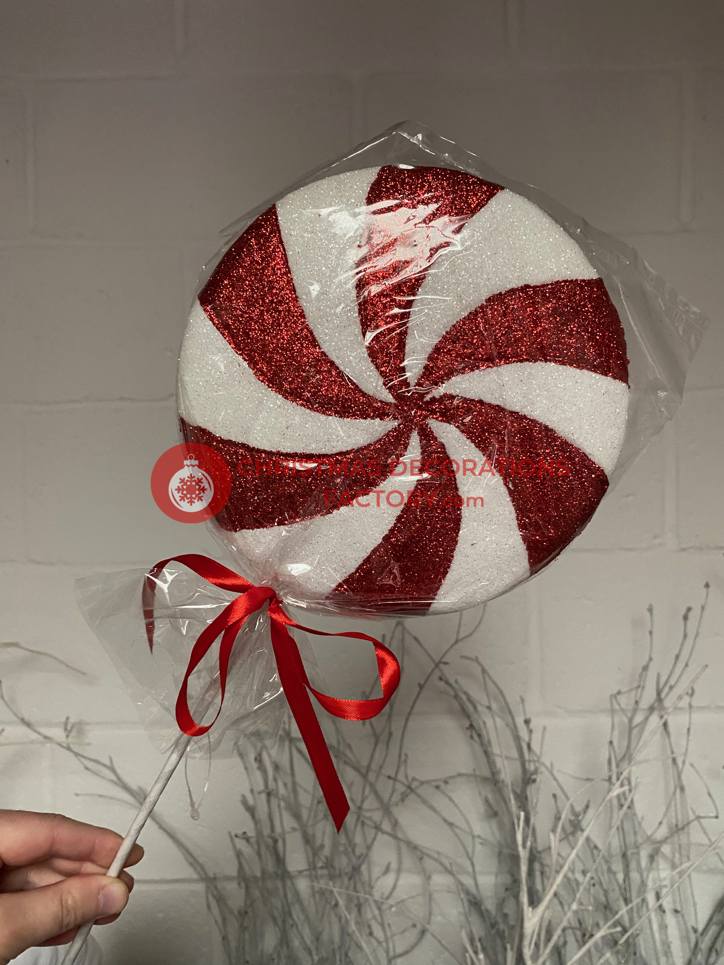 61cm Red And White Christmas Spiral Lollipop on Stick