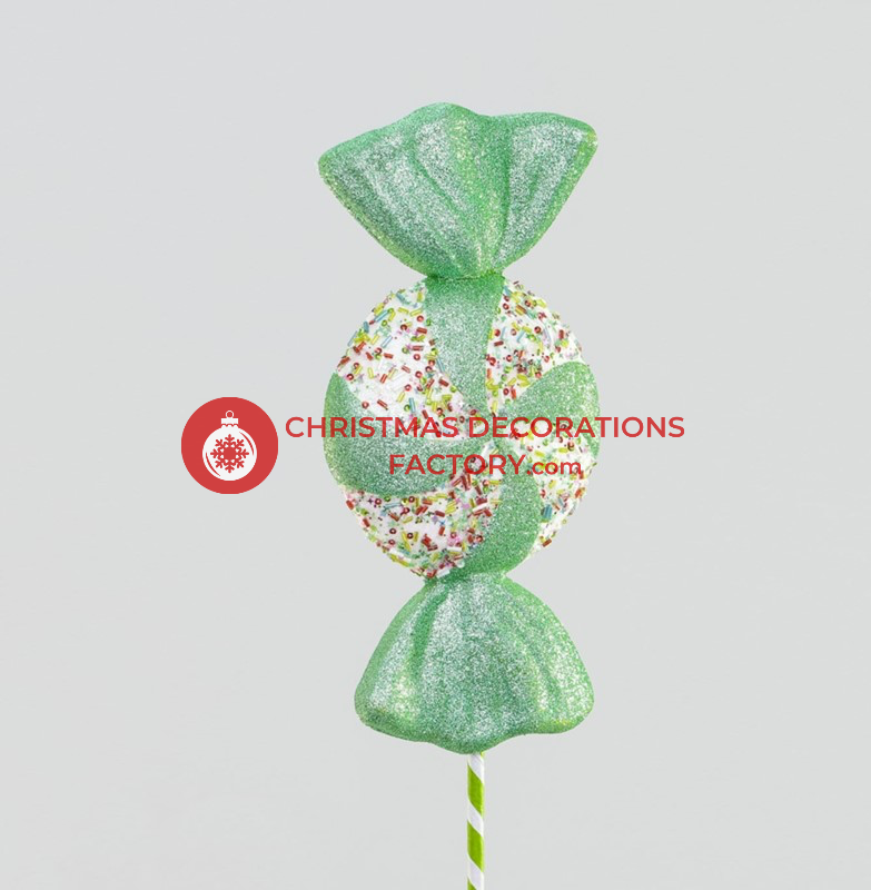62cm Green And White Candy Swirl Sweet On Stick