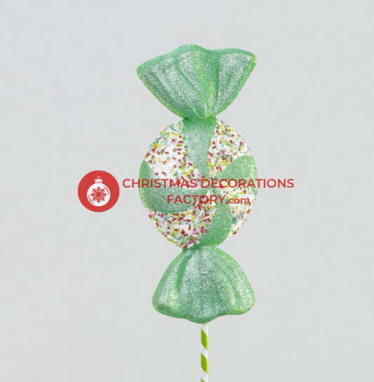 62cm Green And White Candy Swirl Sweet On Stick