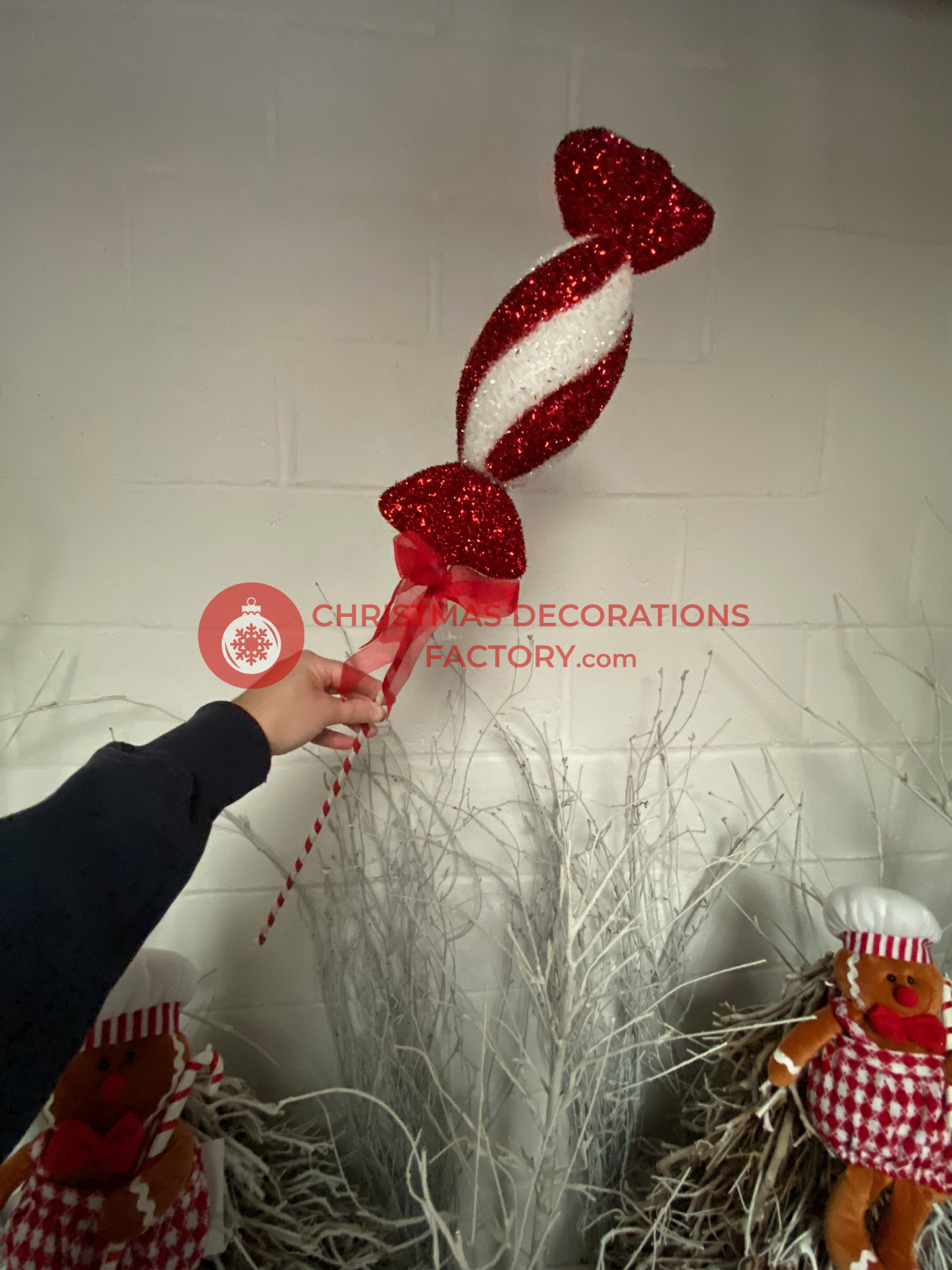 82cm Red And White Candy Swirl Sweet On Stick With Ribbon