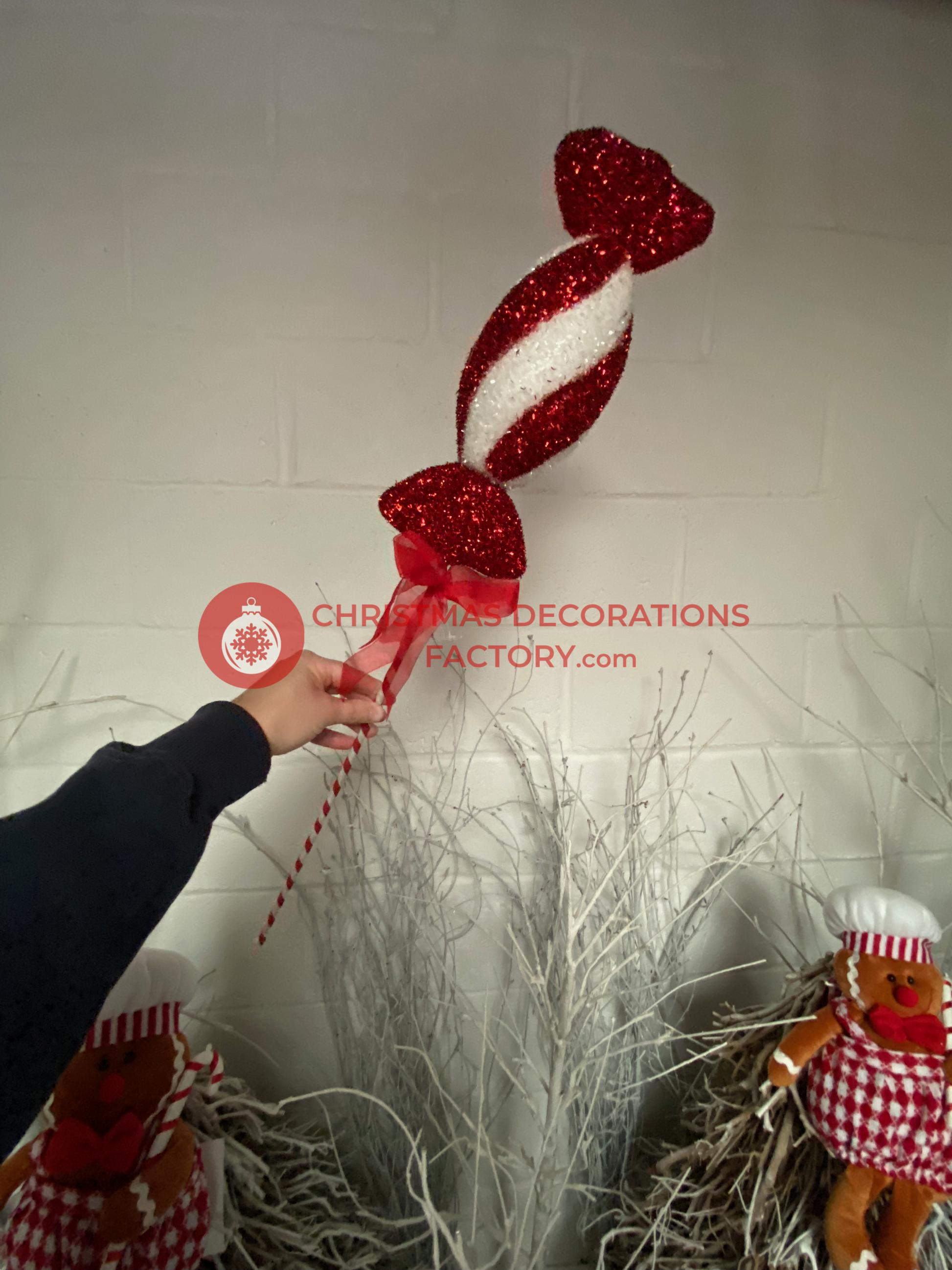 82cm Red And White Candy Swirl Sweet On Stick With Ribbon