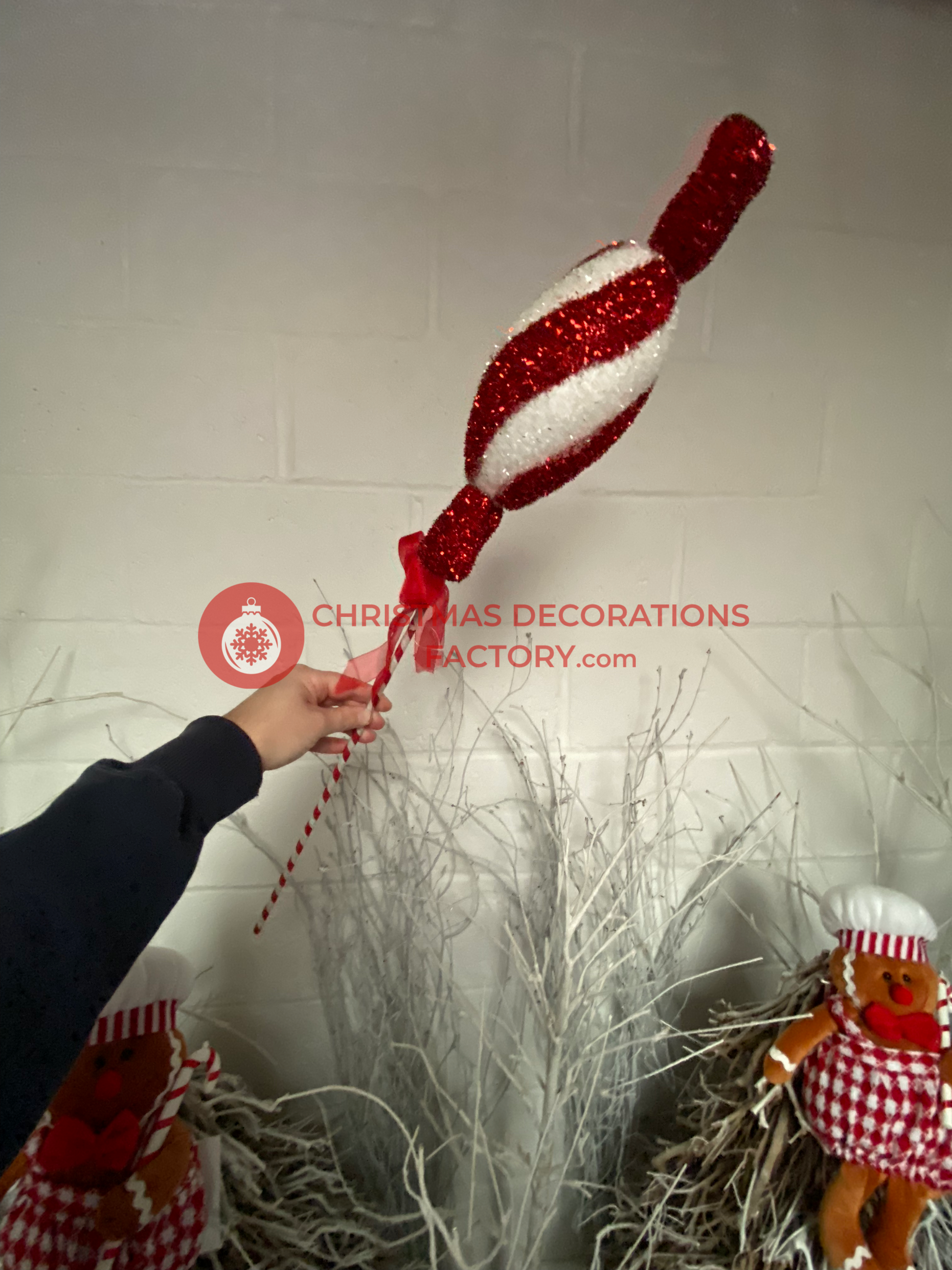 82cm Red And White Candy Swirl Sweet On Stick With Ribbon