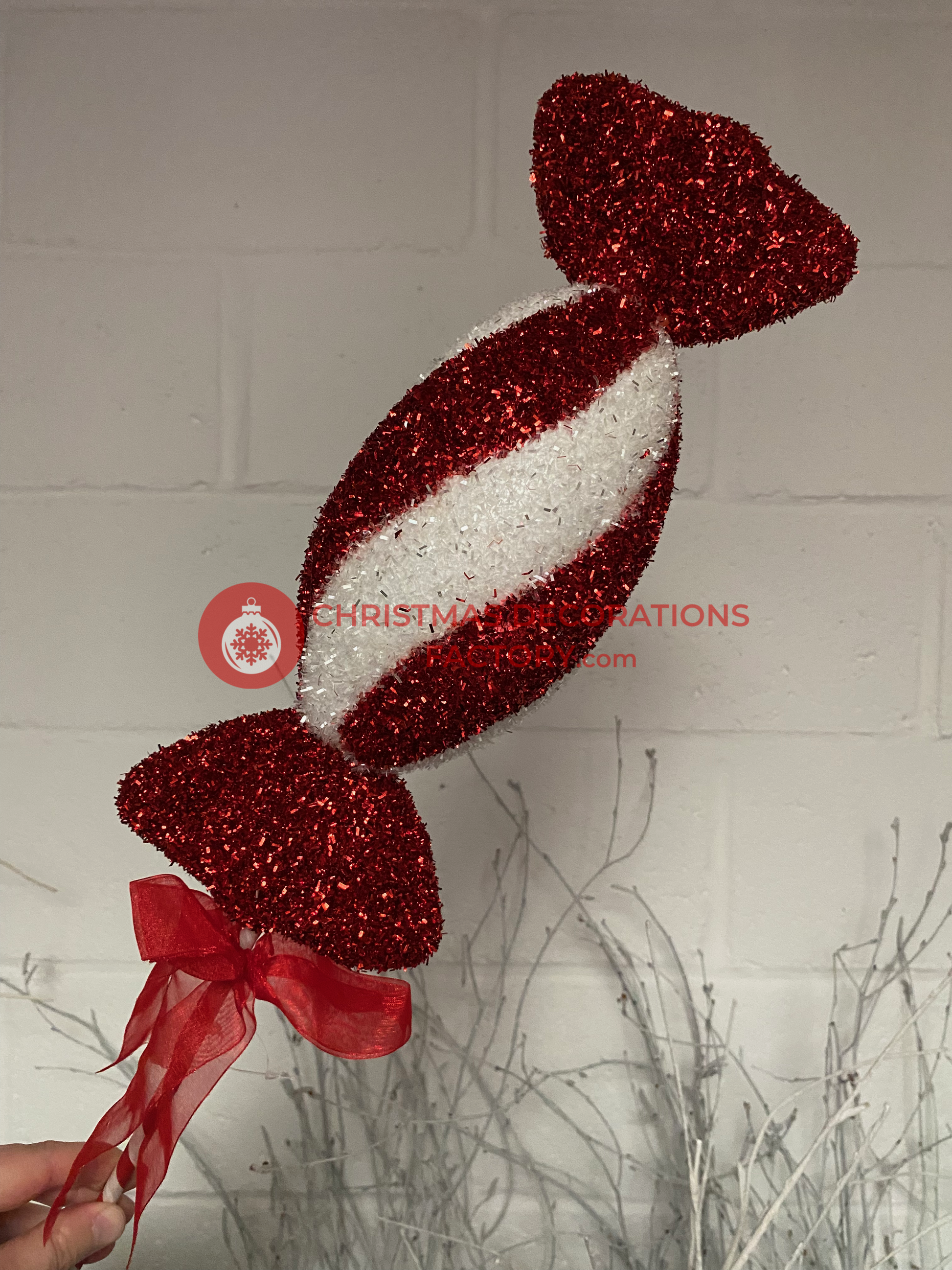 82cm Red And White Candy Swirl Sweet On Stick With Ribbon