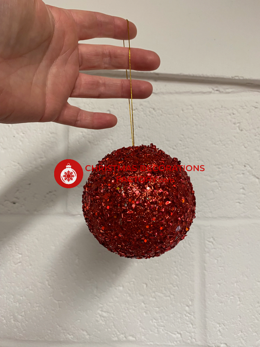 100mm Red Sequin Bauble Decoration