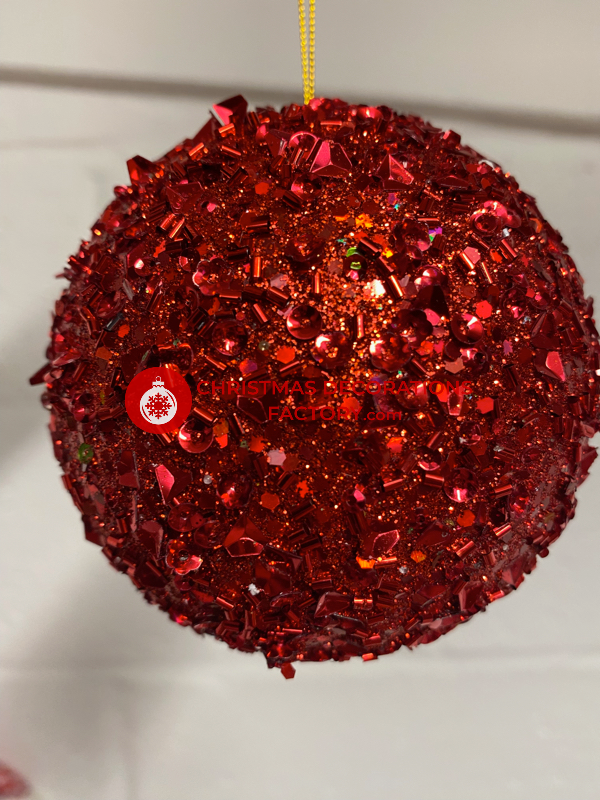 100mm Red Sequin Bauble Decoration