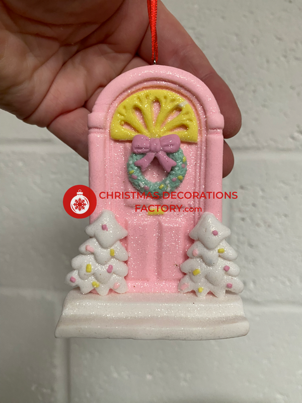 10cm Pastel Pink Christmas Door Clay Bauble