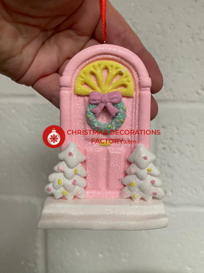 10cm Pastel Pink Christmas Door Clay Bauble