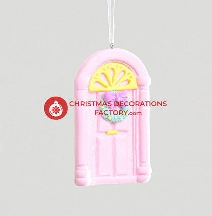 10cm Pastel Pink Christmas Door Clay Bauble