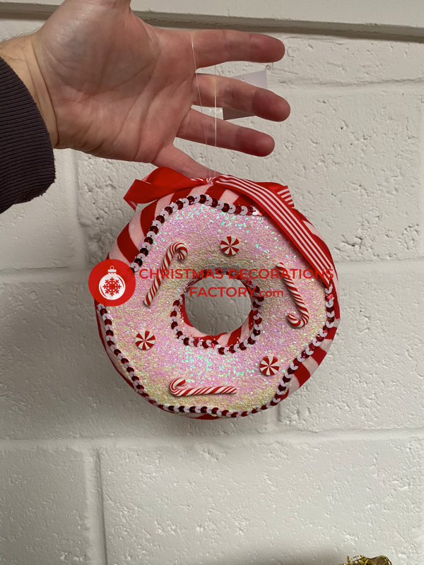 20cm Fabric Candy Cane Doughnut Decoration
