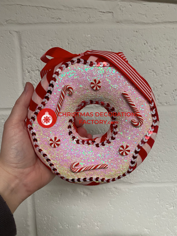 20cm Fabric Candy Cane Doughnut Decoration