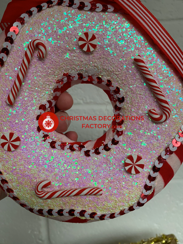 20cm Fabric Candy Cane Doughnut Decoration