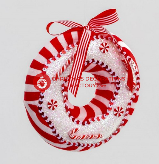 20cm Fabric Candy Cane Doughnut Decoration