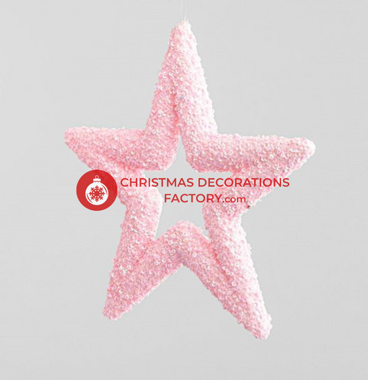 22cm Pink Sequin Textured Star Decoration