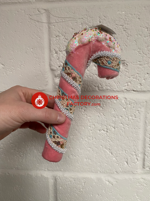 23cm Pink Fabric Candy Cane
