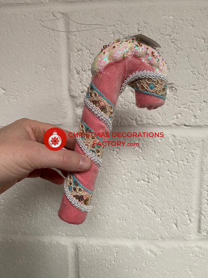 23cm Pink Fabric Candy Cane
