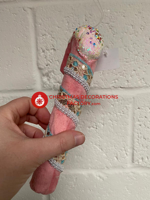 23cm Pink Fabric Candy Cane