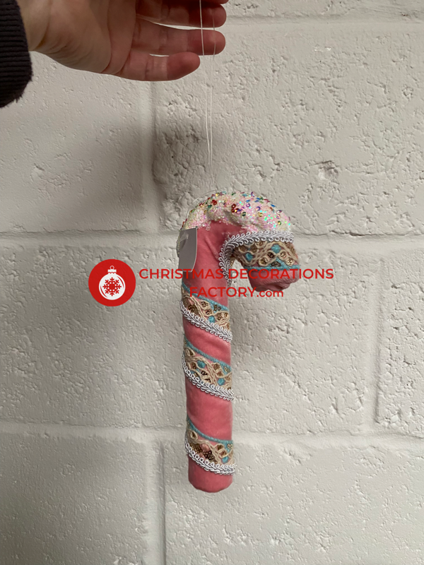 23cm Pink Fabric Candy Cane