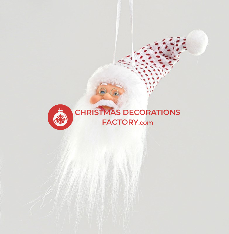 25cm White And Red Father Christmas Head Tree Decoration