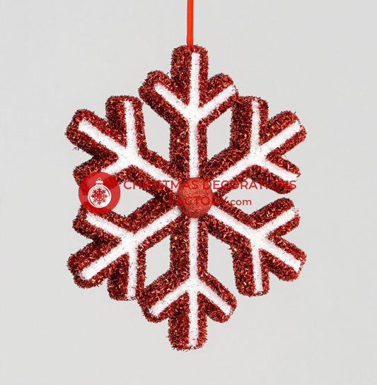 30cm Red And White Glitter Snowflake Decoration