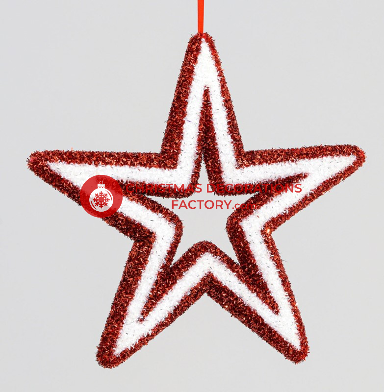 36cm Red And White Glitter Star Decoration