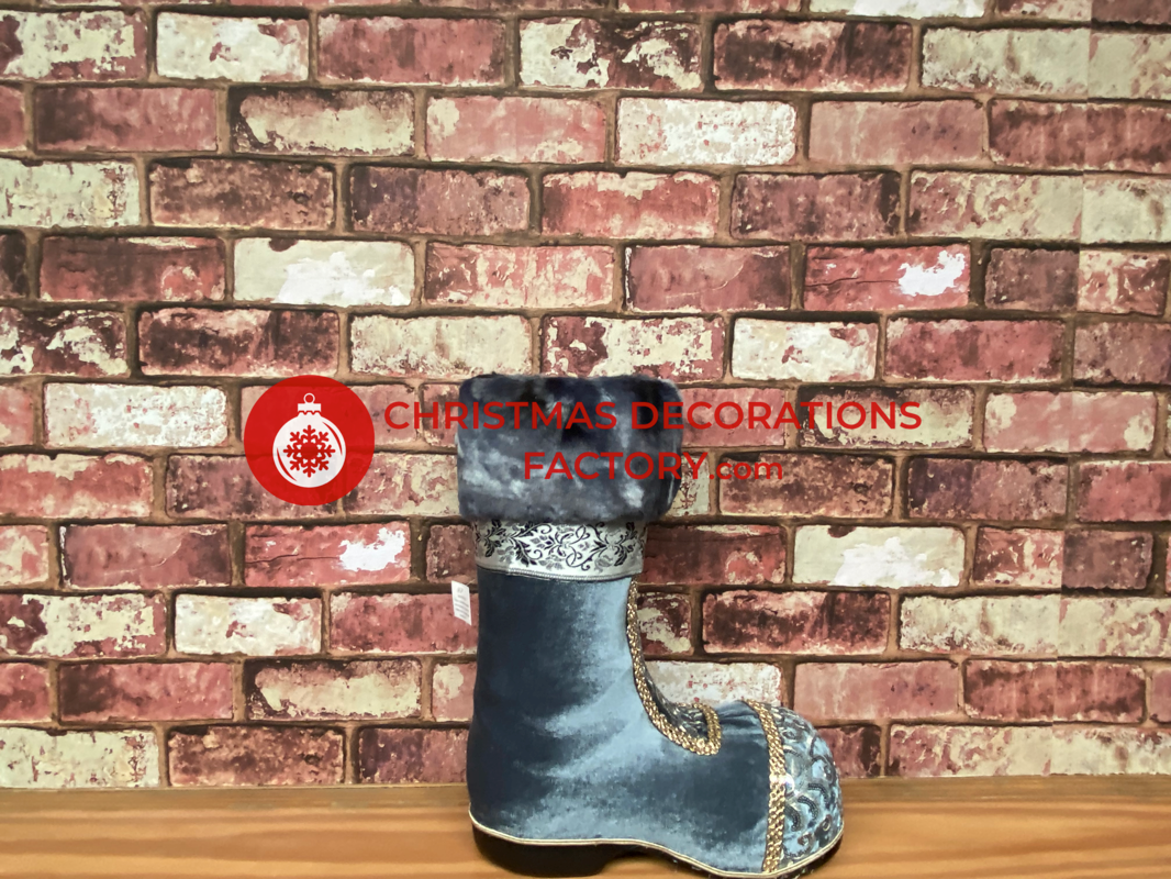 38cm Blue And Champagne Fabric Santa Boots