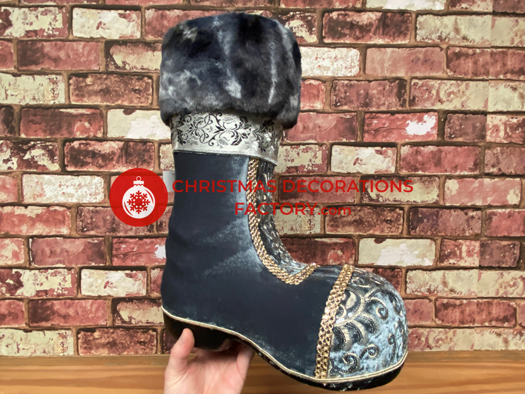 38cm Blue And Champagne Fabric Santa Boots