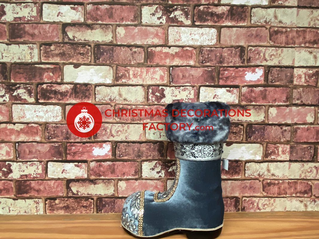 38cm Blue And Champagne Fabric Santa Boots